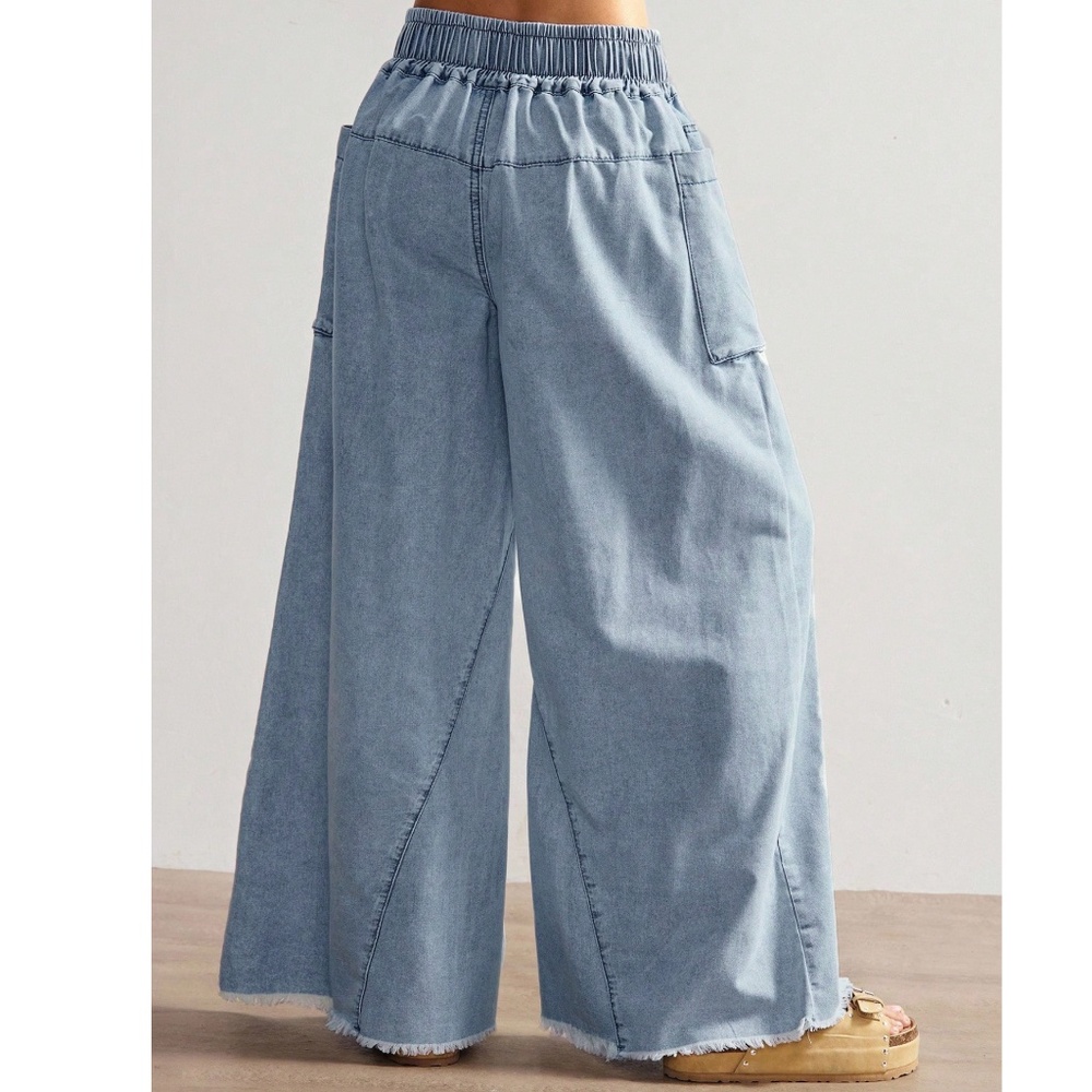 Light Wash Stretchy Waist Wide leg Denim Pants jeans - Picture 9 of 9